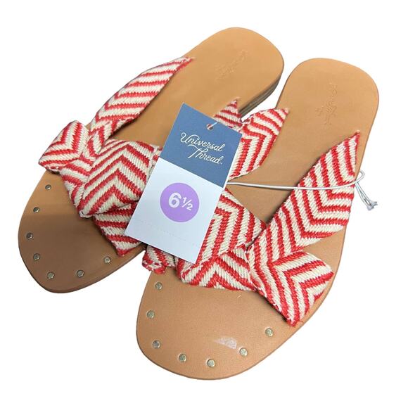 NWT Universal Thread Red Louise Chevron Print Knotted Slide Sandals - Size 6.5 - Picture 1 of 3